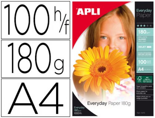 Papel fotografico apli glossy din a4 180 gr embalagem de 100 folhas , Apli , 49279 , 8410782114758